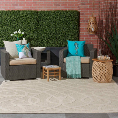 Cream Outdoor Rug, Optical/ (3D) Abstract Stain-Resistant Rug For Patio Decks, Modern Outdoor Area Rug-239cm X 300cm