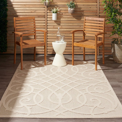 Cream Outdoor Rug, Optical/ (3D) Abstract Stain-Resistant Rug For Patio Decks, Modern Outdoor Area Rug-66 X 229cm (Runner)