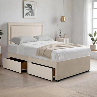 Cream Plush 6FT Super King Size Bed with Matttress 2 Storage Drawers ...