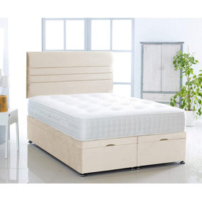 Cream Plush Foot Lift Ottoman Bed With Memory Spring Mattress And  Horizontal Headboard 2FT6 Small Single