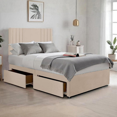 Cream Plush Sawana 4FT Small Double Bed with 20 Inch Headboard with ...