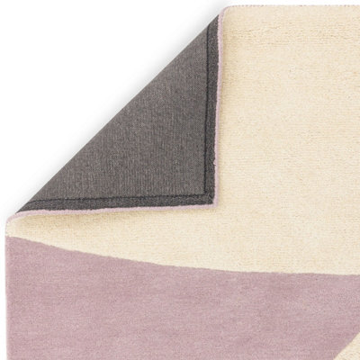 Cream Purple Handmade Abstract 9mm Thick Stain-Resistant Rug For Bedroom, Dining Room, Wool Area Rug-160cm X 230cm