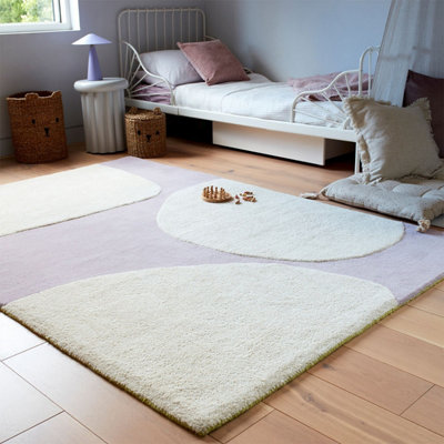 Cream Purple Handmade Abstract 9mm Thick Stain-Resistant Rug For Bedroom, Dining Room, Wool Area Rug-200cm X 290cm