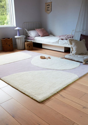 Cream Purple Handmade Abstract 9mm Thick Stain-Resistant Rug For Bedroom, Dining Room, Wool Area Rug-200cm X 290cm
