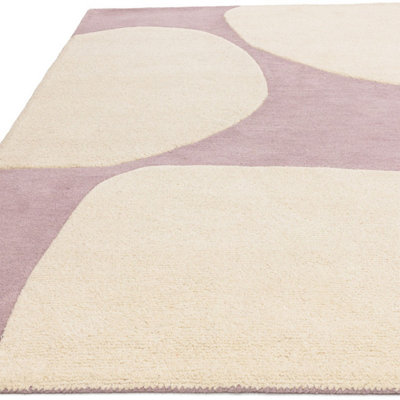 Cream Purple Handmade Abstract 9mm Thick Stain-Resistant Rug For Bedroom, Dining Room, Wool Area Rug-200cm X 290cm
