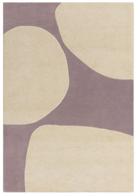 Cream Purple Handmade Abstract 9mm Thick Stain-Resistant Rug For Bedroom, Dining Room, Wool Area Rug-200cm X 290cm