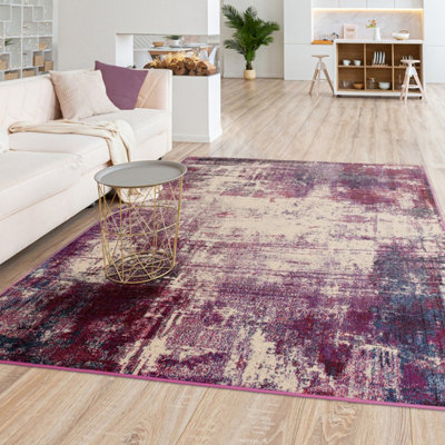 Cream Purple Modern Abstract 9mm Thick Stain-Resistant Rug For Bedroom, & Dining Room, Easy to Clean Rug-200cm X 300cm