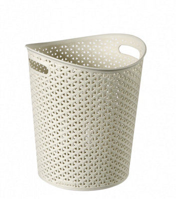 Cream Rattan Waste Paper Bin Curver Plastic Dustbin Vintage Style Basket 13L