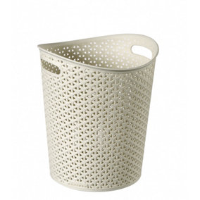 Cream Rattan Waste Paper Bin Curver Plastic Dustbin Vintage Style Basket 13L