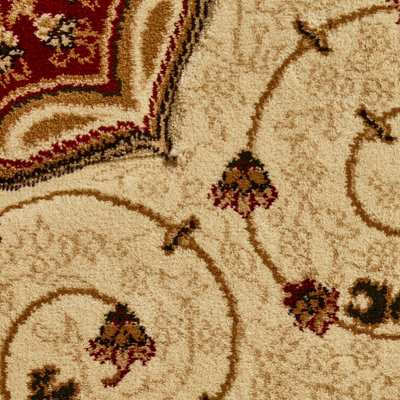 Cream Red Traditional Easy to Clean Bordered Floral Rug For Dining Room-280cm X 380cm