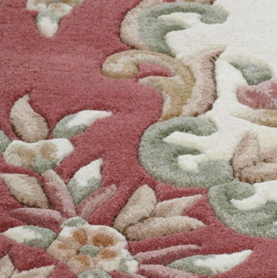 Cream Rose Traditional Bordered Floral Handmade Cotton Backing Rug for Living Room and Bedroom-200cm X 285cm