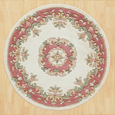 Cream Rose Traditional Bordered Floral Handmade Cotton Backing Rug for Living Room and Bedroom-200cm X 285cm