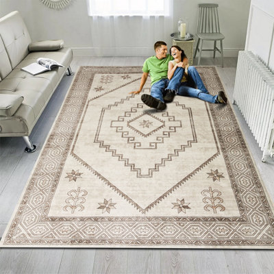 Cream Rugs Bedroom Living Room Non Slip Large Traditional Carpets Indoor Outdoor Rug Easy Care Eco-Friendly