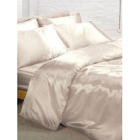 Cream Satin Super King Duvet Cover, Fitted Sheet and 4 pillowcases Set