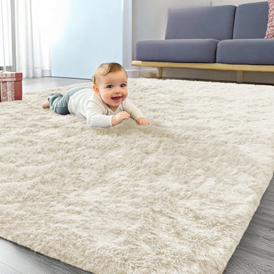 Cream Shaggy Fluffy Rug Extra Large Area 200 x 290 cm Soft Rugs ...