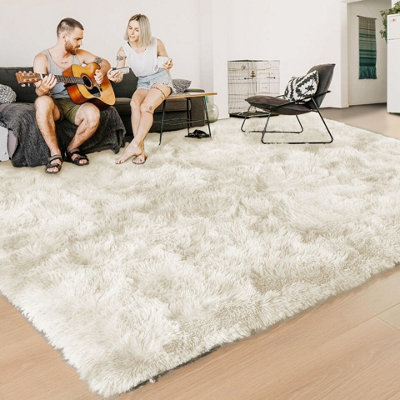 Cream Shaggy Fluffy Rug Extra Large Area 200 x 290 cm Soft Rugs ...