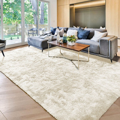 Cream Shaggy Fluffy Rug Extra Large Area 200 x 290 cm Soft Rugs ...