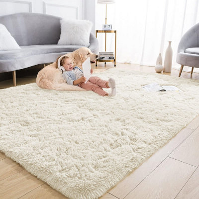 Cream Shaggy Fluffy Rug Extra Large Area 200 x 290 cm Soft Rugs ...