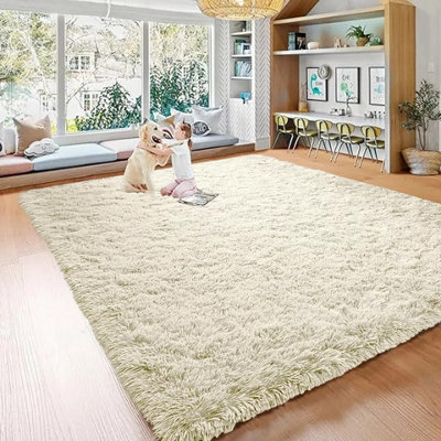 Cream Shaggy Fluffy Rug Extra Large Area 200 x 290 cm Soft Rugs ...