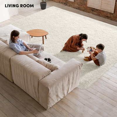 Cream Shaggy Fluffy Rug Extra Large Area 200 x 290 cm Soft Rugs ...