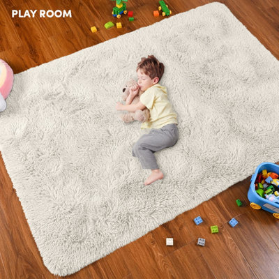 Cream Shaggy Fluffy Rug Extra Large Area 200 x 290 cm Soft Rugs ...
