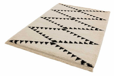 Cream Shaggy Handmade Modern Easy to clean Rug for Dining Room-120cm X ...