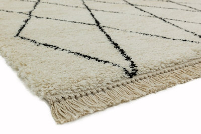 Cream Shaggy Kilim Luxurious Modern Moroccan Easy to Clean Geometric Rug For DiningRoom-120cm X 170cm