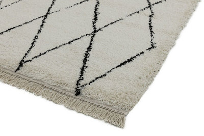 Cream Shaggy Kilim Luxurious Modern Moroccan Easy to Clean Geometric Rug For DiningRoom-120cm X 170cm