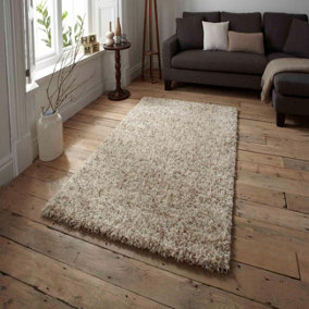 Cream Shaggy Plain Easy to Clean Rug For Dining-133cm (Circle)