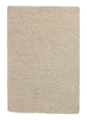 Cream Solid Plain Shaggy Machine Made Easy to Clean Rug for Living Room Bedroom and Dining Room-60cm X 120cm