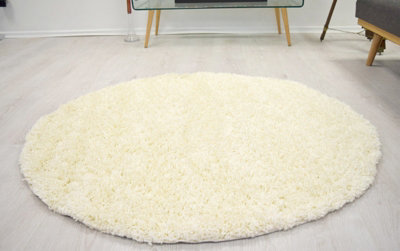 Cream Thick Shaggy Circle Rug - California - 120cm