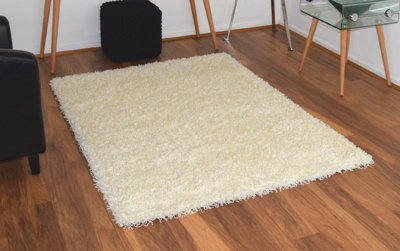 Cream Thick Shaggy Rug - California - 140x200cm (4'6" x 6'6")