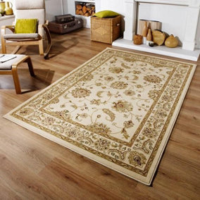 Cream Traditional Bordered Floral Persian Machine Made Rug for Living Room Bedroom and Dining Room-120cm X 170cm