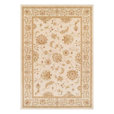 Cream Traditional Bordered Floral Persian Machine Made Rug for Living ...