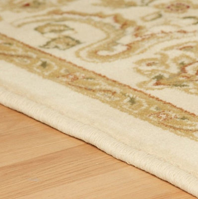 Cream Traditional Bordered Floral Persian Machine Made Rug for Living Room Bedroom and Dining Room-80cm X 140cm