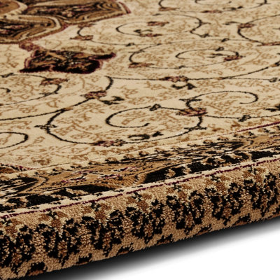 Cream Traditional Easy to Clean Bordered Floral Rug For Dining Room ...