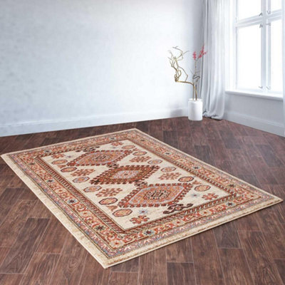 Cream Traditional Easy to Clean Bordered Floral Rug For Dining Room Bedroom And Living Room -66 X 240cm (Runner)