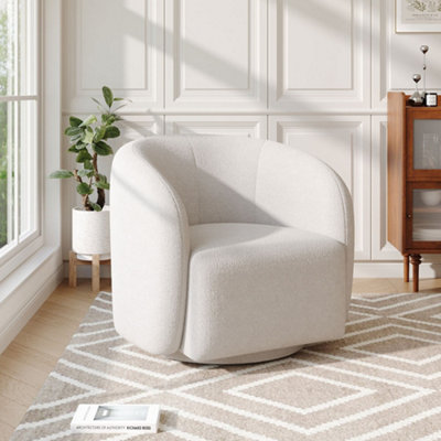 Cream Upholstered Swivel Accent Armchair Round Barrel Chair