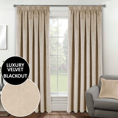 Cream Velvet, Supersoft, 100% Blackout, Thermal Pair of Curtains with ...