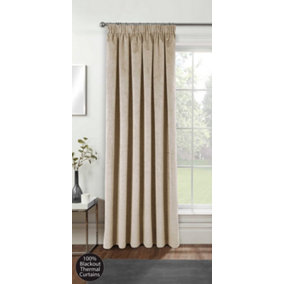 Cream Velvet, Supersoft, 100% Blackout, Thermal Single Door Curtain with Tape Top - 66 x 84 inch (168x214cm)