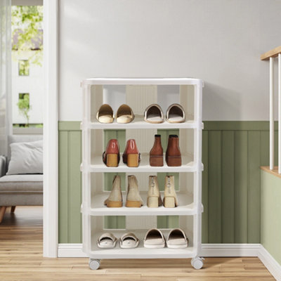 Cream White Medium Household 5-Layer Stackable Roller Shoe Rack 51.5cm ...