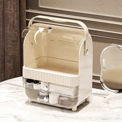 Cream Yellow Tabletop Cosmetic Storage Organiser with Flip-Top Lid and ...