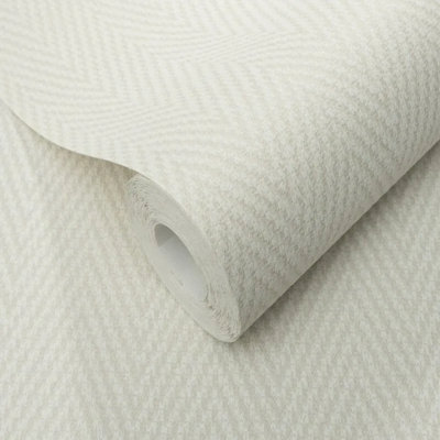 Cream Zigzag Geometric Wallpaper Textured Free Match Woven Textile Effect Non-Woven Vinyl Paste The Wall