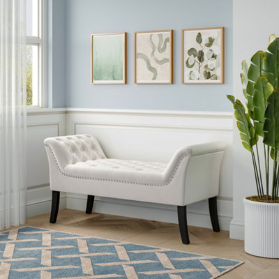 Creamy White Velvet Upholstered Bed End Bench Hallway Entryway Bench Footstool