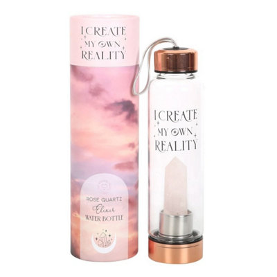 Create My Reality Rose Quartz Water Bottle - Crystal Infused, 18oz