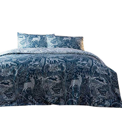 Creative Cloth Winter Woods Duvet and Pillowcase Set Midnight Blue