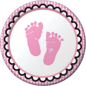 Creative Converting Baby Foot Dessert Plate (Pack of 8) Pink/White/Black (One Size)