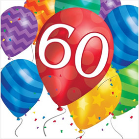 Creative Converting Balloons 60th Birthday Disposable Napkins (Pack of 16) Multicoloured (One Size)
