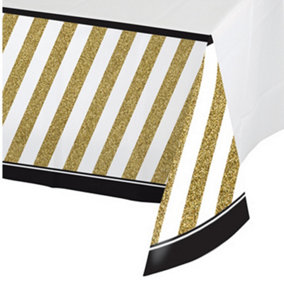 Creative Converting Black And Gold Border Print Plastic Tablecover Black/Gold (One Size)