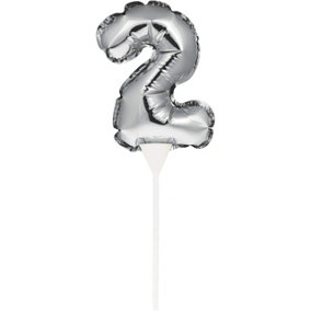 Creative Converting Number 2 Self-Inflating Balloon Cake Topper Silver (One Size)